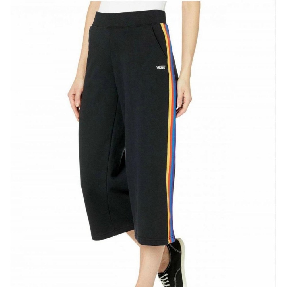 Vans women's small rainbow stripe wide leg cropped joggers pockets skater surf